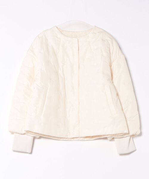 絹と麻の中綿キルティングノーカラージャケット ホワイト系 絹と麻の中綿