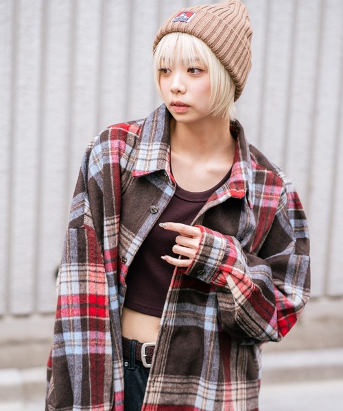 BEVERLY HILLS POLO CLUB（ビバリーヒルズポロクラブ）の「【BEVERLY HILLS POLO CLUB/ビバリーヒルズポロクラブ】シャギーチェックジャケット（その他アウター・レディース・パープル/グレー/ブラウン/レッド・MEDIUM）」の2枚目の写真