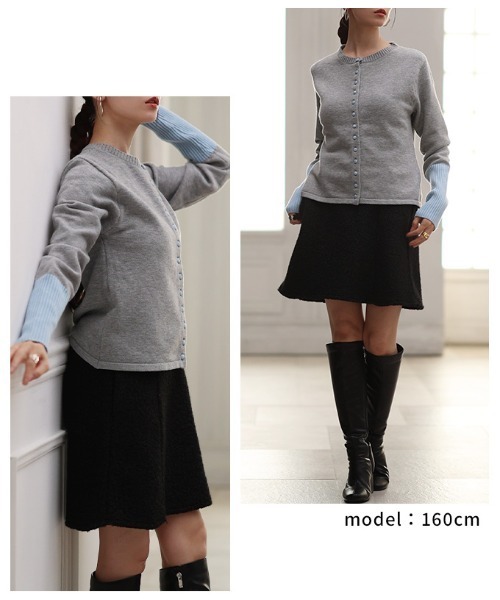 Sawa a la mode（サワアラモード）の「配色スリーブニットカーディガン（カーディガン/ボレロ・レディース・ブラウン/グレー・FREE）」の10枚目の写真