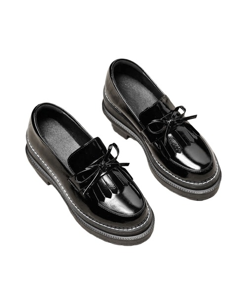 shoes365(シューズスリーシックスファイヴ)の「厚底リボンタッセルローファー(ローファー・レディース・ブラック・23.0cm/23.5cm/24.5cm/25.0cm/25.5cm)」の4枚目の写真