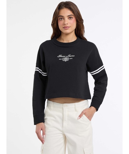 GUESS JEANS（ゲスジーンズ）の「GUESS JEANS Long Sleeves Rib Crew Neck Sweatshirt スウェット（スウェット・レディース・ホワイト/ブラック・SMALL/X-SMALL/MEDIUM/LARGE）」の2枚目の写真