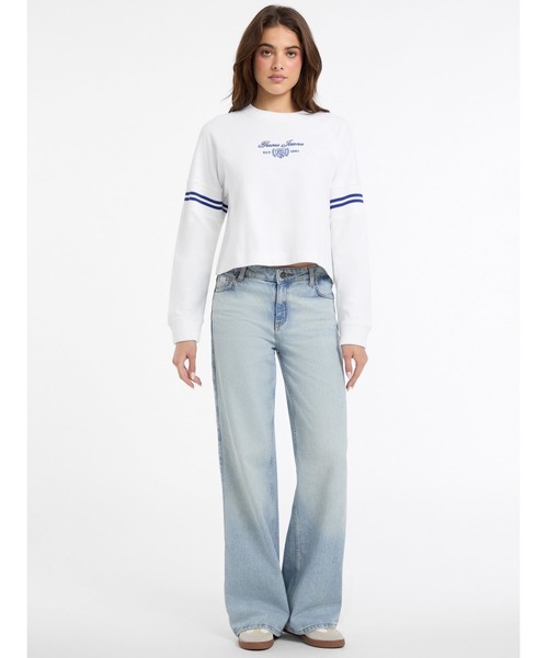 GUESS JEANS（ゲスジーンズ）の「GUESS JEANS Long Sleeves Rib Crew Neck Sweatshirt スウェット（スウェット・レディース・ホワイト/ブラック・SMALL/X-SMALL/MEDIUM/LARGE）」の5枚目の写真