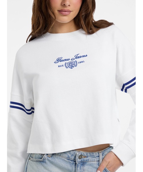 GUESS JEANS（ゲスジーンズ）の「GUESS JEANS Long Sleeves Rib Crew Neck Sweatshirt スウェット（スウェット・レディース・ホワイト/ブラック・SMALL/X-SMALL/MEDIUM/LARGE）」の4枚目の写真