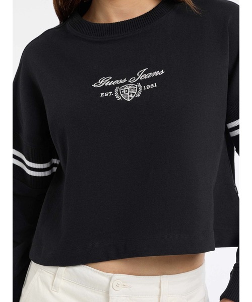 GUESS JEANS（ゲスジーンズ）の「GUESS JEANS Long Sleeves Rib Crew Neck Sweatshirt スウェット（スウェット・レディース・ホワイト/ブラック・SMALL/X-SMALL/MEDIUM/LARGE）」の7枚目の写真