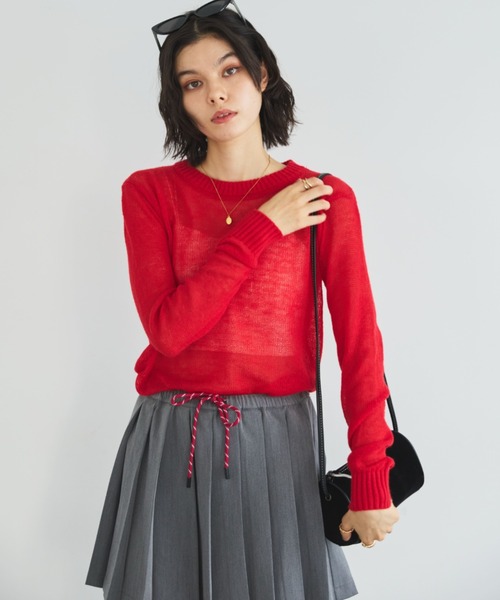 MIRROR STOKE（ミラーストーク）の「【ZOZO限定】SHEER KNIT PULLOVER/シアーニットプルオーバー（ニット/セーター・レディース・レッド/ピンク/イエロー/ブルー/グリーン/グレイッシュベージュ・MEDIUM）」の6枚目の写真