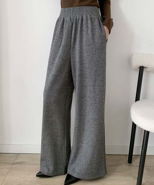LOWO(ロワ)の「ウエストシャーリング スウェット ワイドパンツ 冬 レディース あったか(その他パンツ・レディース・ブラック/グレー・M/L)」の4枚目の写真