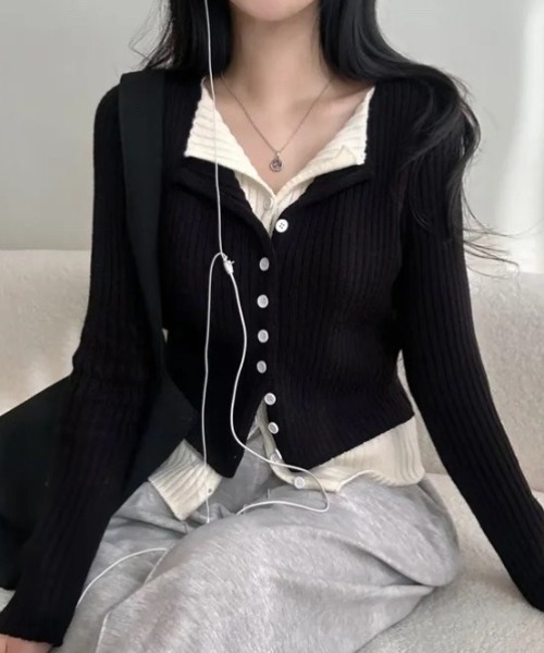 yuue' ( wear )(ユーイ)の「フェイクレイヤード配色リブカーディガン(カーディガン/ボレロ・レディース・グレー/レッド/ブラック/チャコールグレー・FREE)」の20枚目の写真