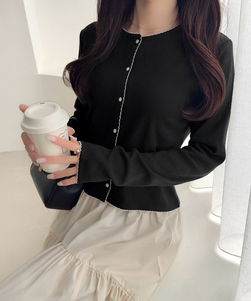 mily bilet（ミウィビレット）の「【mily bilet】ピコレースで甘さをひとさじ♪パターンメッシュヘンリーロングスリーブカーディガン（カーディガン/ボレロ・レディース・アイボリー/ピンク/ブラック/チャコールグレー・X-LARGE/SMALL/MEDIUM/LARGE）」の18枚目の写真