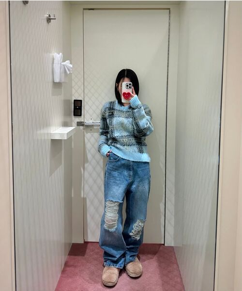 Rest&Recreation（レストアンドレクリエーション）の「CHECK PATTERN HAIRY SWEATER - SKY BLUE（ニット/セーター・レディース・その他・SMALL/LARGE）」の5枚目の写真