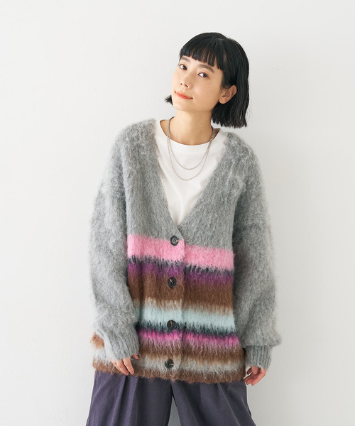 collex（コレックス）の「ヘアリー畦編みカーディガン（カーディガン/ボレロ・レディース・ライトグレー/ライトベージュ/グレー系その他・フリー）」の2枚目の写真