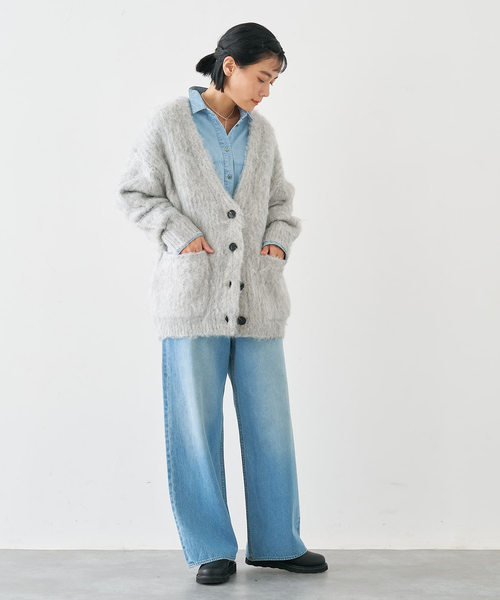 collex（コレックス）の「ヘアリー畦編みカーディガン（カーディガン/ボレロ・レディース・ライトグレー/ライトベージュ/グレー系その他・フリー）」の5枚目の写真