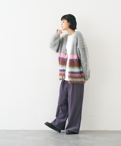 collex（コレックス）の「ヘアリー畦編みカーディガン（カーディガン/ボレロ・レディース・ライトグレー/ライトベージュ/グレー系その他・フリー）」の7枚目の写真