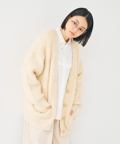 collex（コレックス）の「ヘアリー畦編みカーディガン（カーディガン/ボレロ・レディース・ライトグレー/ライトベージュ/グレー系その他・フリー）」の9枚目の写真