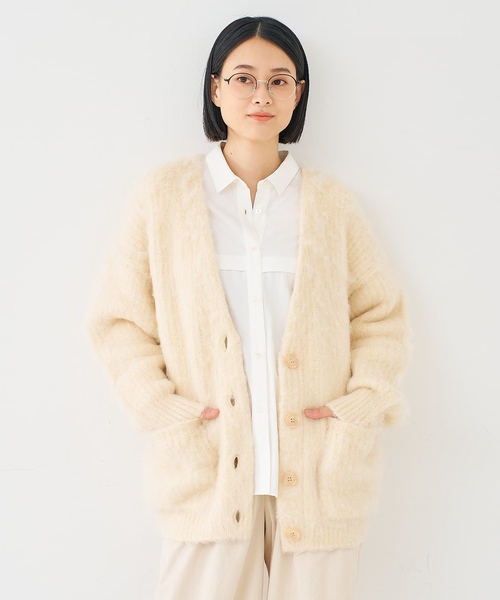 collex（コレックス）の「ヘアリー畦編みカーディガン（カーディガン/ボレロ・レディース・ライトグレー/ライトベージュ/グレー系その他・フリー）」の10枚目の写真