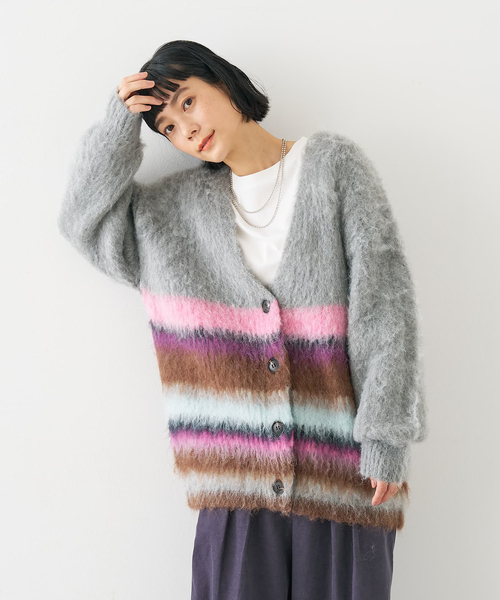 collex（コレックス）の「ヘアリー畦編みカーディガン（カーディガン/ボレロ・レディース・ライトグレー/ライトベージュ/グレー系その他・フリー）」の12枚目の写真