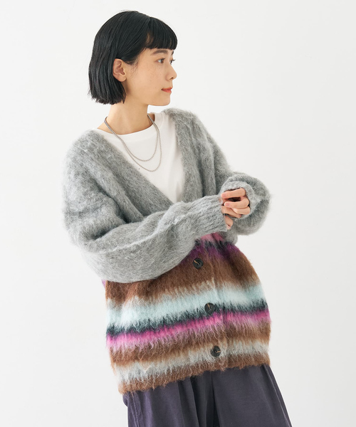 collex（コレックス）の「ヘアリー畦編みカーディガン（カーディガン/ボレロ・レディース・ライトグレー/ライトベージュ/グレー系その他・フリー）」の14枚目の写真