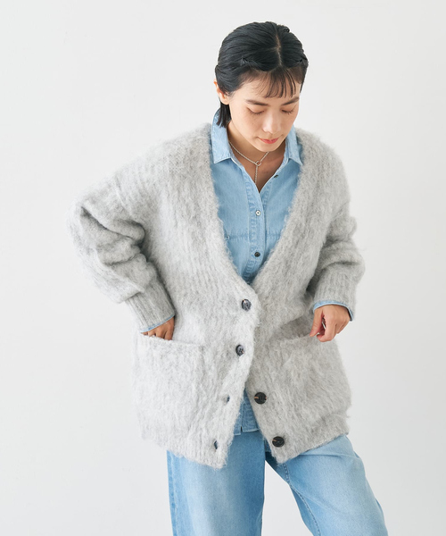collex（コレックス）の「ヘアリー畦編みカーディガン（カーディガン/ボレロ・レディース・ライトグレー/ライトベージュ/グレー系その他・フリー）」の15枚目の写真