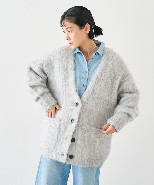 collex（コレックス）の「ヘアリー畦編みカーディガン（カーディガン/ボレロ・レディース・ライトグレー/ライトベージュ/グレー系その他・フリー）」の16枚目の写真