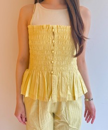 sara mallika | COTTON STRIPE JAQUARD SHIRRING TOP(キャミソール)