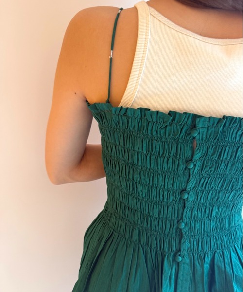 sara mallika(サラ マリカ)の「COTTON STRIPE JAQUARD SHIRRING TOP(キャミソール・レディース・グリーン/イエロー・FREE)」の14枚目の写真