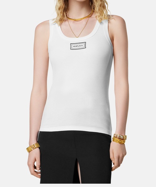 VERSACE(ヴェルサーチ)の「リブ ストレッチ コットン タンク トップ(タンクトップ・レディース・ホワイト/ブラック・38/40)」の2枚目の写真