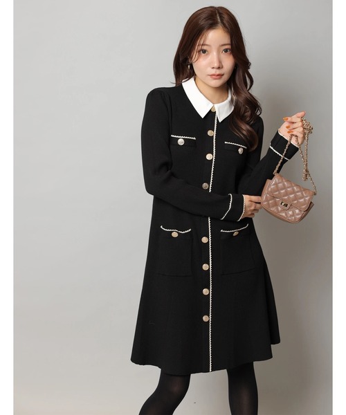 衿付2wayレーストリムニットワンピース（ワンピース）｜Apuweiser