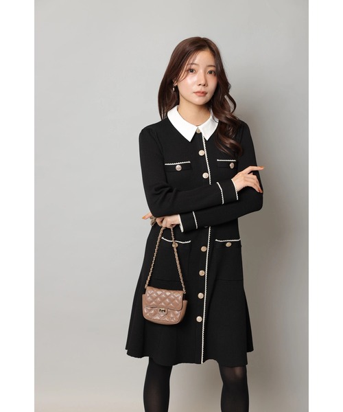 衿付2wayレーストリムニットワンピース（ワンピース）｜Apuweiser