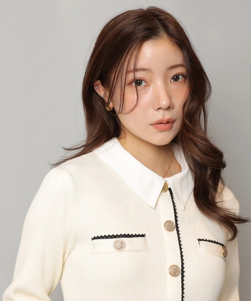 衿付2wayレーストリムニットワンピース（ワンピース）｜Apuweiser