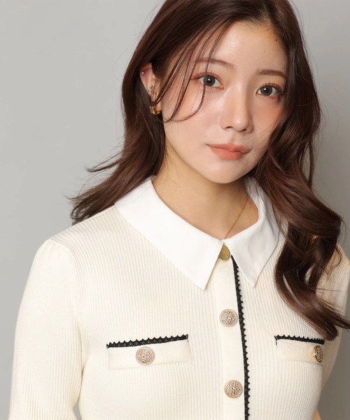 衿付2wayレーストリムニットワンピース（ワンピース）｜Apuweiser