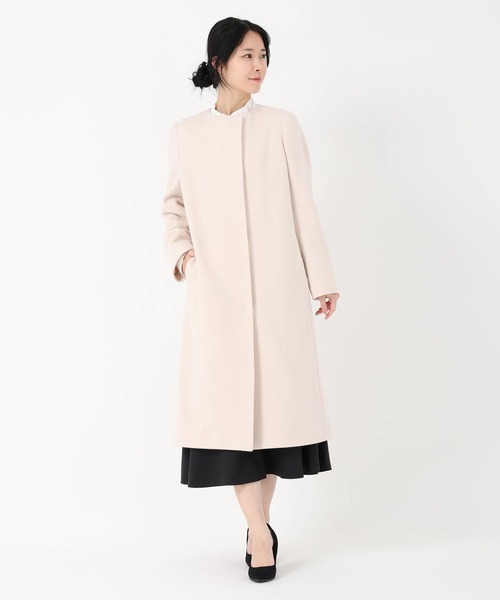 STRAWBERRY-FIELDS(ストロベリーフィールズ)の「ラムウールメルトン_ウールノーカラーロングコート(ノーカラーコート・レディース・オフホワイト/ブルー系その他/ローズ系/トップグレー/ブラック/ピンク系その他・2)」の8枚目の写真