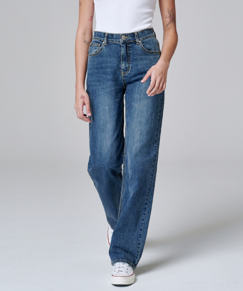 MALOUPE(マロップ)の「9126 ワイドウォッシングデニムパンツ (ミディアムインディゴ)(デニムパンツ・レディース・インディゴブルー・30/26/28)」の3枚目の写真