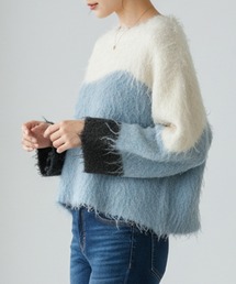 ブロッキングシャギー ショートニットプルオーバー