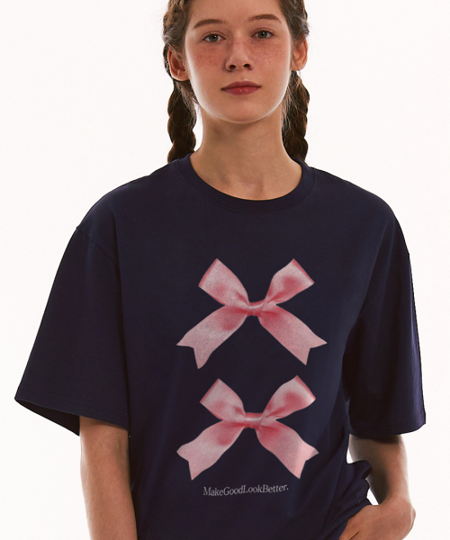MATCHGLOBE(マッチグローブ)の「トゥワイスリボンオーバーサイズTシャツ(ネイビー)(Tシャツ/カットソー・レディース・その他・FREE)」の3枚目の写真
