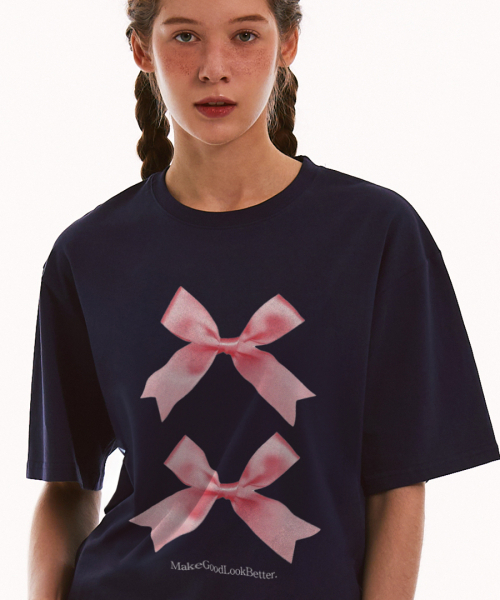 MATCHGLOBE(マッチグローブ)の「トゥワイスリボンオーバーサイズTシャツ(ネイビー)(Tシャツ/カットソー・レディース・その他・FREE)」の6枚目の写真