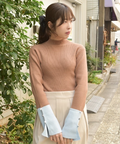 axes femme(アクシーズファム)の「バイカラーニットプルオーバー(ニット/セーター・レディース・キャメル/ブラック/グレー・FREE)」の7枚目の写真