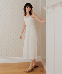 Jacquard rope belt long dress - ivory