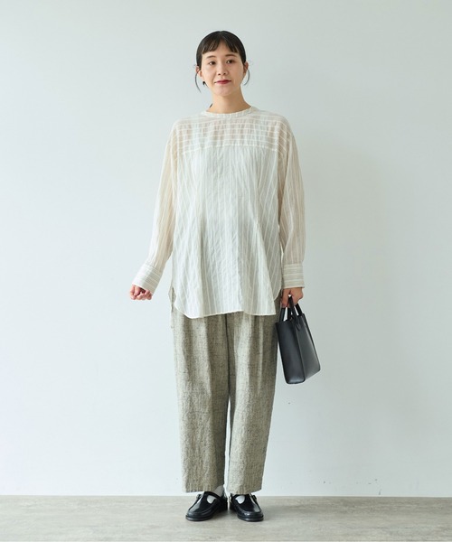 yuni（ユニ　）の「キュプラポリエステルコットン stripe 2way shirt（シャツ/ブラウス・レディース・アイボリー/パープル/グリーン・FREE）」の11枚目の写真