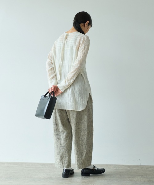 yuni（ユニ　）の「キュプラポリエステルコットン stripe 2way shirt（シャツ/ブラウス・レディース・アイボリー/パープル/グリーン・FREE）」の13枚目の写真