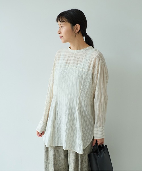 yuni（ユニ　）の「キュプラポリエステルコットン stripe 2way shirt（シャツ/ブラウス・レディース・アイボリー/パープル/グリーン・FREE）」の15枚目の写真