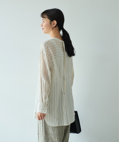 yuni（ユニ　）の「キュプラポリエステルコットン stripe 2way shirt（シャツ/ブラウス・レディース・アイボリー/パープル/グリーン・FREE）」の16枚目の写真