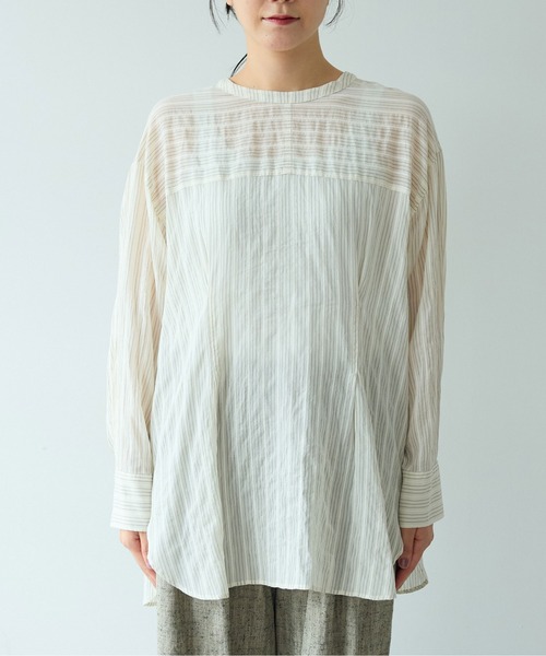 yuni（ユニ　）の「キュプラポリエステルコットン stripe 2way shirt（シャツ/ブラウス・レディース・アイボリー/パープル/グリーン・FREE）」の19枚目の写真