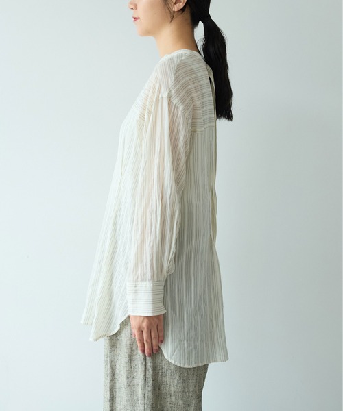 yuni（ユニ　）の「キュプラポリエステルコットン stripe 2way shirt（シャツ/ブラウス・レディース・アイボリー/パープル/グリーン・FREE）」の20枚目の写真