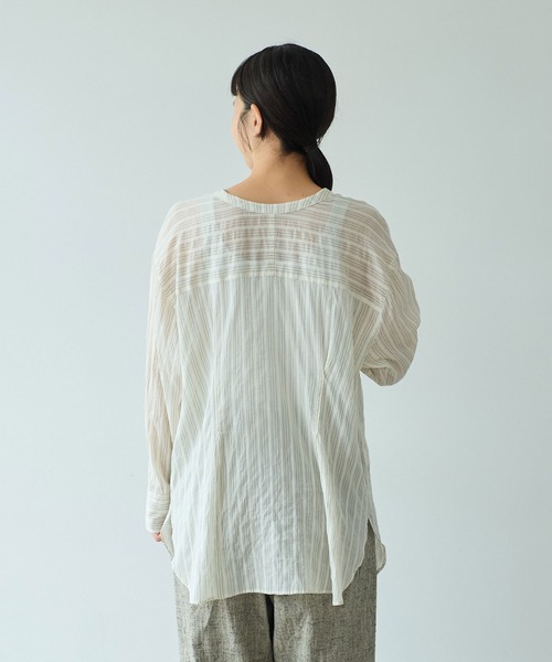 yuni（ユニ　）の「キュプラポリエステルコットン stripe 2way shirt（シャツ/ブラウス・レディース・アイボリー/パープル/グリーン・FREE）」の10枚目の写真