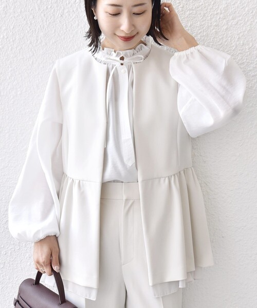 SHIPS(シップス)の「ダブル クロス レイヤード ペプラム ジレ(セレモニー対応可)(ベスト・レディース・ネイビー/オフホワイト・ONE SIZE)」の14枚目の写真