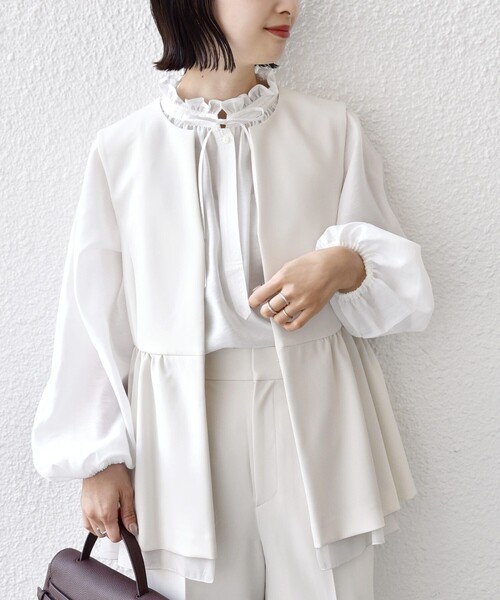 SHIPS(シップス)の「ダブル クロス レイヤード ペプラム ジレ(セレモニー対応可)(ベスト・レディース・ネイビー/オフホワイト・ONE SIZE)」の18枚目の写真