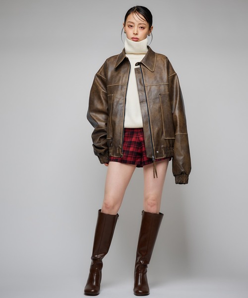 Narcissus（ナルシス）の「【ユニセックス】レザーブルゾンジャケット/オーバーサイズ（ブルゾン・レディース・ブラック/ブラウン・FREE）」の3枚目の写真