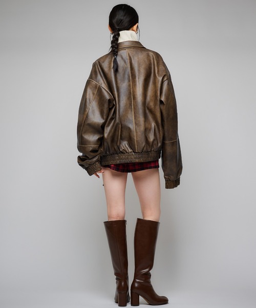 Narcissus（ナルシス）の「【ユニセックス】レザーブルゾンジャケット/オーバーサイズ（ブルゾン・レディース・ブラック/ブラウン・FREE）」の5枚目の写真