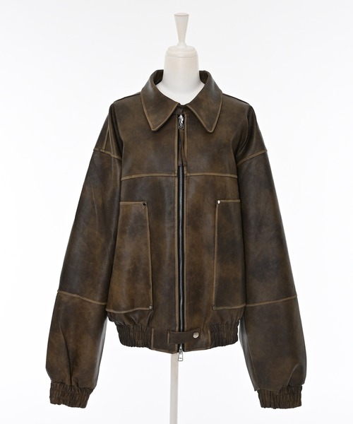 Narcissus（ナルシス）の「【ユニセックス】レザーブルゾンジャケット/オーバーサイズ（ブルゾン・レディース・ブラック/ブラウン・FREE）」の6枚目の写真