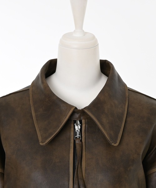 Narcissus（ナルシス）の「【ユニセックス】レザーブルゾンジャケット/オーバーサイズ（ブルゾン・レディース・ブラック/ブラウン・FREE）」の9枚目の写真