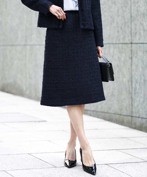MK MICHEL KLEIN(エムケーミッシェルクラン)の「ファンシーツイードスカート/セットアップ対応/洗える(スカート・レディース・ネイビー/アイボリー・38)」の1枚目の写真